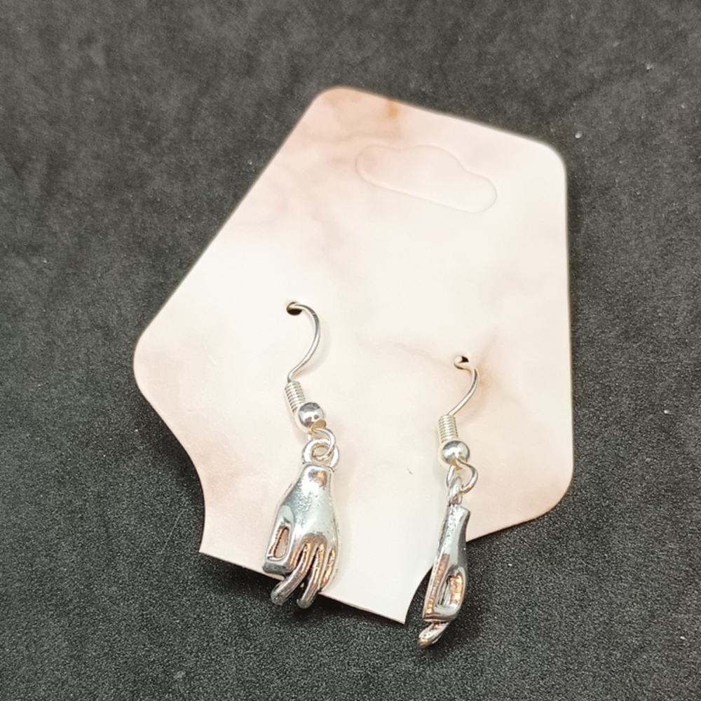 Hand Crafted Elegant Silver Hand Earrings